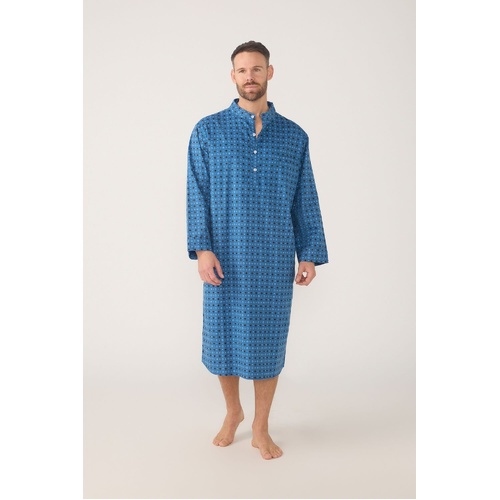 Mens Contare Sizes S-7XL Blue Winter Cotton Flannel Long Sleeve Nightshirt Pjs – BLB