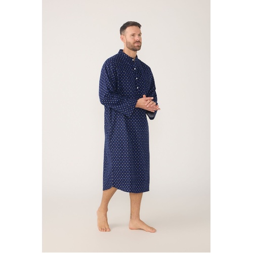 Mens Contare Sizes S-7XL Navy Blue Winter Cotton Flannel Long Sleeve Nightshirt Pjs – MIS