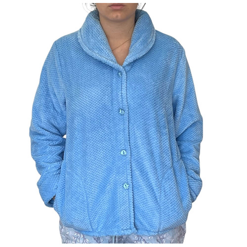 Womens Givoni Blue Button Up Luxury Fleece Winter Bed Jacket Lounge Wear 37