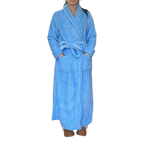 Womens Givoni Blue Long Length Wrap Luxury Winter Dressing Gown Bath Robe – 47