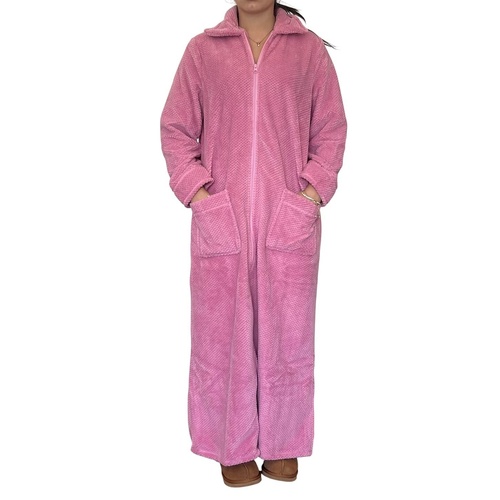 Womens Givoni Pink Long Length Zip Fleece Luxury Dressing Gown Bath Robe – 32