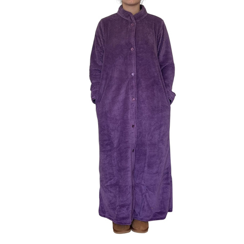 Womens Givoni Purple Long Length Button Fleece Luxury Dressing Gown Bath Robe – 45