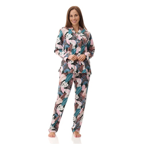 Womens Givoni Multi Floral Long Sleeve Winter Cotton Flannel Pyjama Set 96L