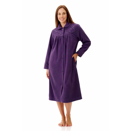 Womens Givoni Purple Button Short Length Fleece Winter Dressing Gown Robe 73
