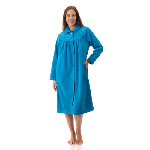 Womens Givoni Blue Button Short Length Fleece Winter Dressing Gown Robe 73