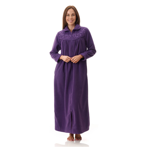Womens Givoni Purple Zip Long Length Fleece Winter Dressing Gown Robe 77