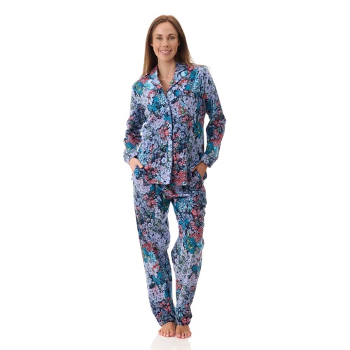 Womens Givoni Multi Floral Long Sleeve Winter Cotton Flannel Pyjama Set 96F