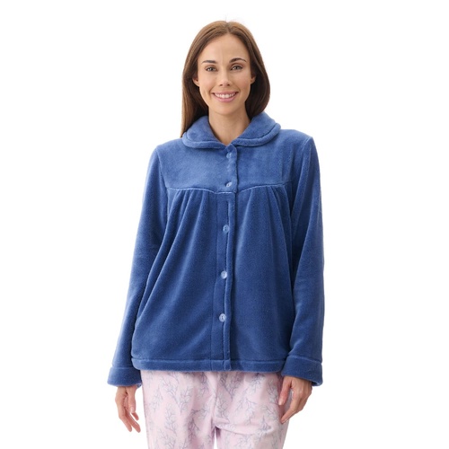 Womens Givoni Blue Button Up Luxury Fleece Winter Bed Jacket Lounge Wear 72 Storm