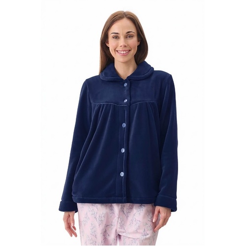 Womens Givoni Navy Blue Button Up Luxury Fleece Winter Bed Jacket Lounge Wear 72