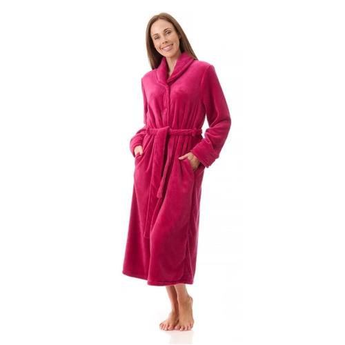 Womens Givoni Magenta Mid Length Button Wrap Luxury Dressing Gown Bath Robe – 77