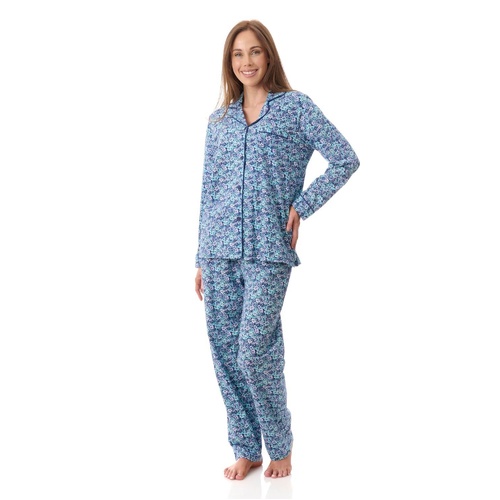 Womens Givoni Blue Floral Long Sleeve Winter Cotton Pyjama Set 30J
