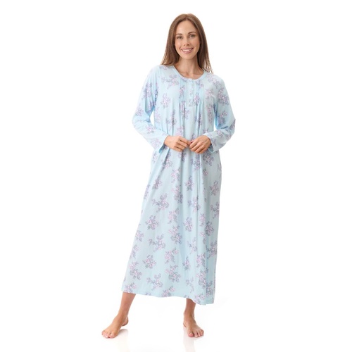 Womens Givoni Blue Mint Long Sleeve Winter Cotton Nightie Long Length 45L