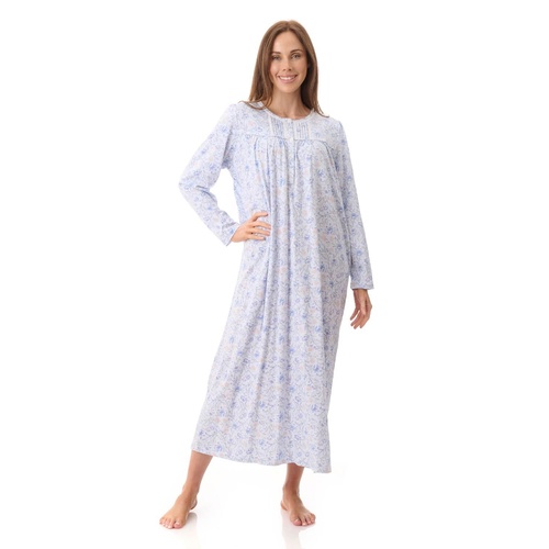 Womens Givoni Blue Long Sleeve Winter Cotton Nightie Long Length 50P