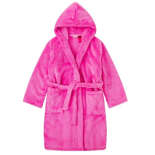 Girls Size 4-14 Hot Pink Hooded Winter Fleece Dressing Gown Bath Robe (Me)
