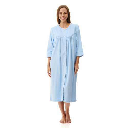 Womens Givoni Sky Blue Short Terry Summer Button Dressing Gown Bath Robe 97