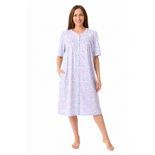 Womens Givoni Blue Floral Summer Cotton Short Sleeve Brunch Coat Bath Robe 38M