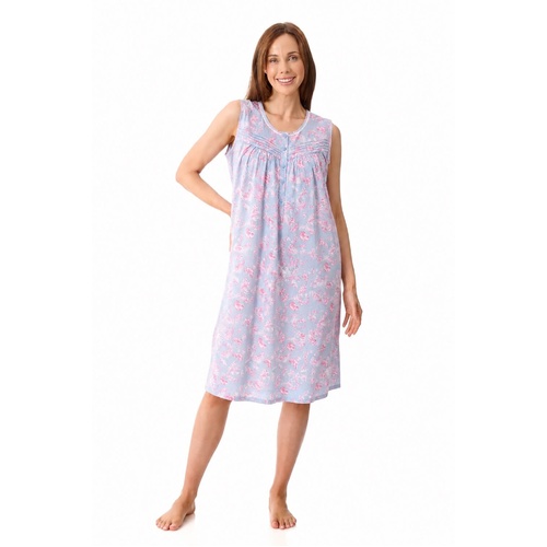Womens Givoni Blue Floral Sleeveless Summer Cotton Nightie Short Length 36M