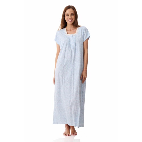 Womens Givoni Mint Floral Cotton Short Cap Sleeve Summer Long Length Nightie 39N