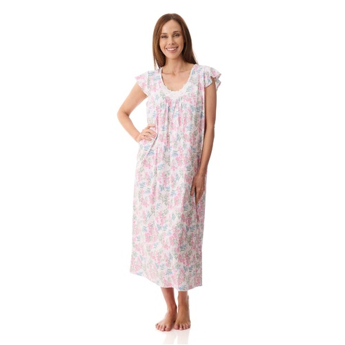 Womens Givoni Floral Cotton Short Flutter Sleeve Summer Mid Length Nightie 53A