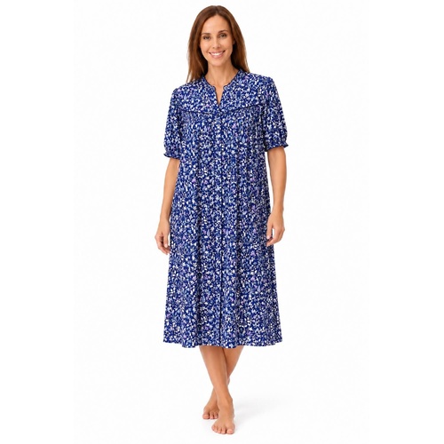 Womens Givoni Navy Blue Short Sleeve Summer Button Brunch Coat Bath Robe 40E