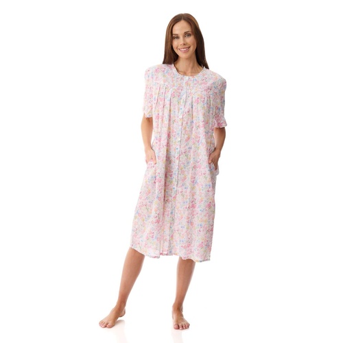 Womens Givoni Multi Floral Cotton Short Sleeve Summer Brunch Coat Bath Robe 44N
