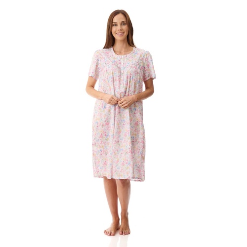 Womens Givoni Multi Floral Cotton Short Sleeve Summer Short Length Nightie 43N