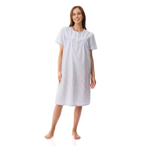 Womens Givoni Lilac Floral Seersucker Short Sleeve Summer Short Length Nightie 58S