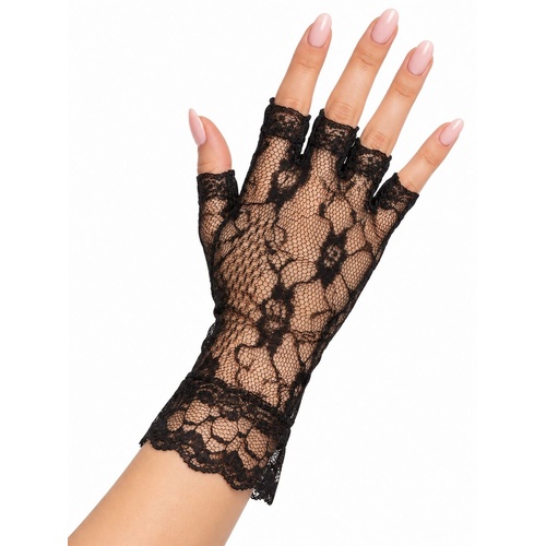 Womens Black Lace Short Gloves Fancy Dress Costume Halloween