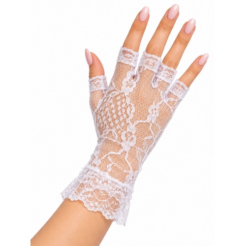 Womens White Lace Short Gloves Fancy Dress Costume Halloween