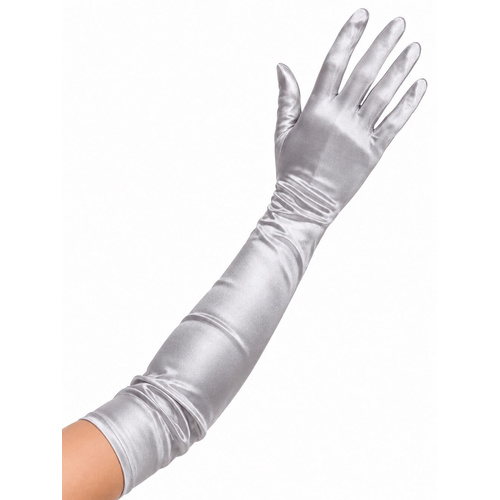 Womens Long Grey Satin Elegant Opera Gloves Fancy Dress Costume Halloween