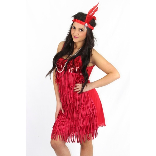 Womens Red 1920s Flapper Fringe Dress Halloween Gatsby Fancy Dress Costume