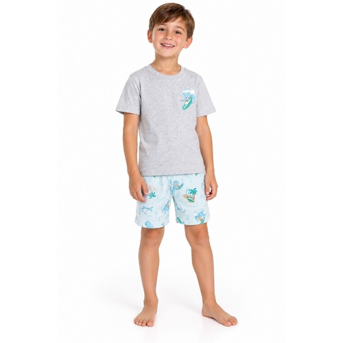Boys Size 4-12 Marquise Grey Surfer Dog Summer Short Sleeve Cotton Pyjama Set