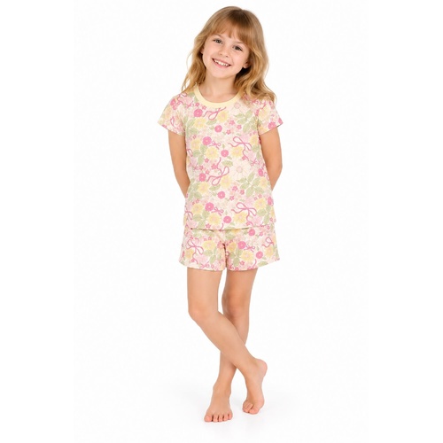 Girls Size 4-10 Marquise Yellow Floral Summer Short Sleeve Cotton Pyjama Set
