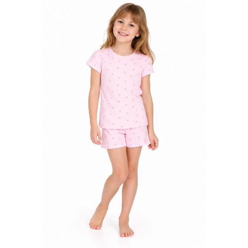 Girls Size 4-12 Marquise Pink Bow Summer Short Sleeve Cotton Pyjama Set