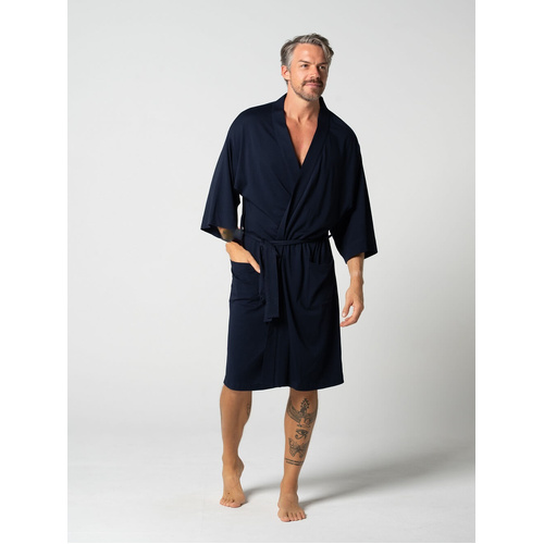 Mens Sizes S-7XL Contare Navy Blue Modal Jersey Dressing Gown Bath Robe – FNV