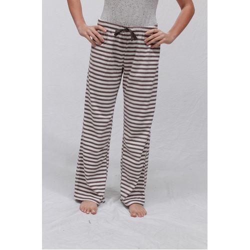 Ladies PJS Size 8-10 Only Winter Pyjamas Coral Fleece White Brown Stripe