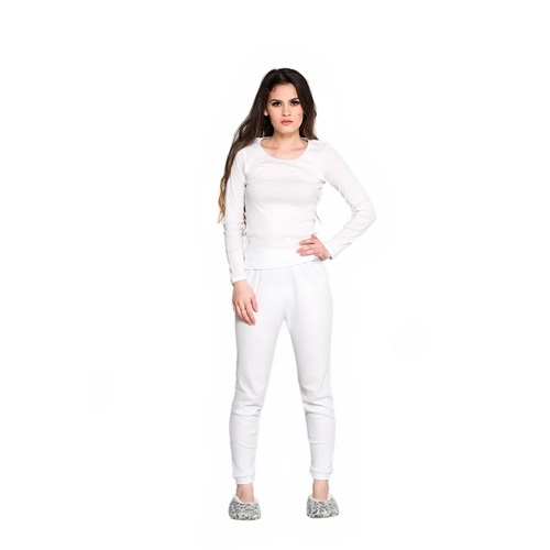 Ladies 2 Piece Set Cotton Thermal Underwear Spencer Long Sleeve & Pants White