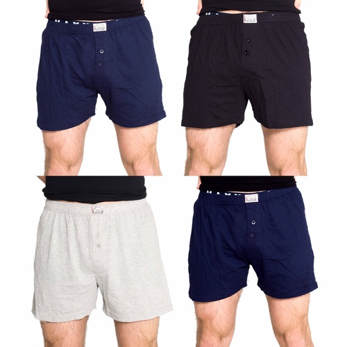 Mens 4 Pack Mixed Loose Fit Boxer Shorts Black Grey Blue Brown