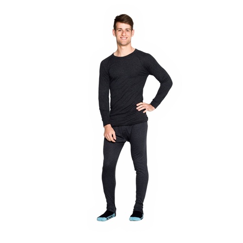 Mens 2 Piece Set Wool Blend Thermal Long Sleeve Top & Long Johns Black