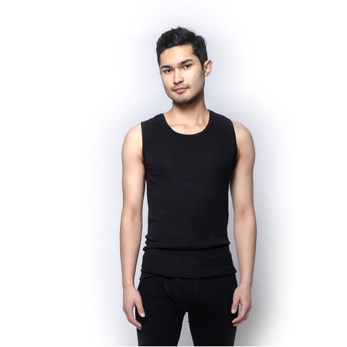 Mens Brandella Thermals Spencers Pure Wool 200gsm Singlet Tank Vest Black