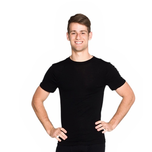 Mens Brandella Thermals Spencers Pure Wool 200gsm Short Sleeve Top Black