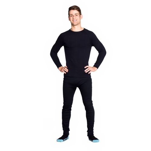 Mens Black 2 Piece Set Cotton Blend Thermal Underwear Long Top & Long Pants