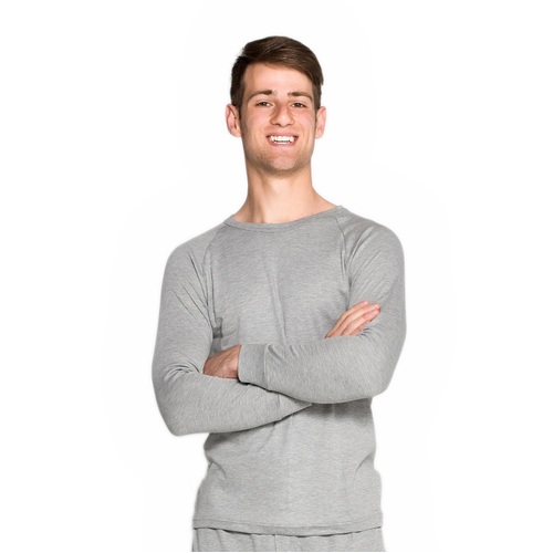 Mens Grey 2 Pack  Cotton Blend Thermal Underwear Long Sleeve Top