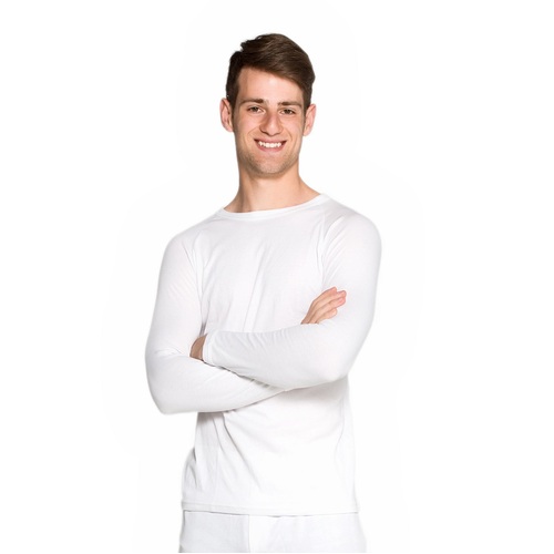 Mens White 2 Pack Cotton Blend Thermal Underwear Long Sleeve Top