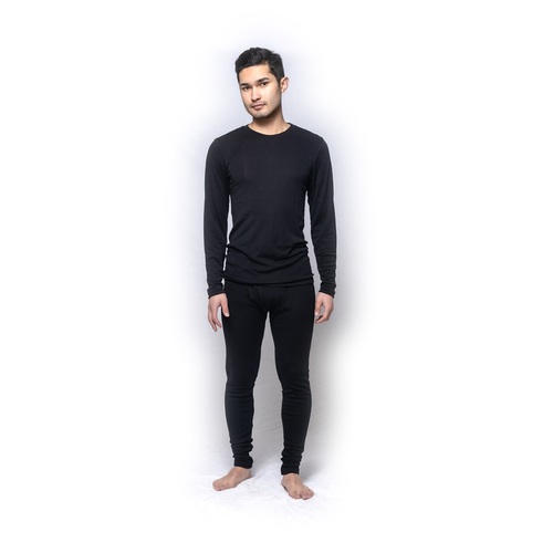 Mens Brandella Thermals Spencers Pure Wool 200gsm 2 Piece Long Set Black