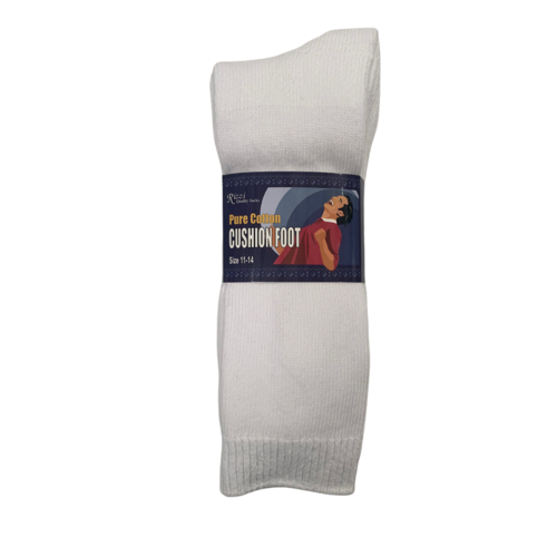 RIZZI Mens White 6-11, 11-14 Aust Made Pure Cotton Cushion Foot Sport Work Socks