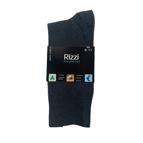 RIZZI Mens Grey 6-11 & 11-14 Aust Made Pure Cotton Everyday Thin Dress Socks