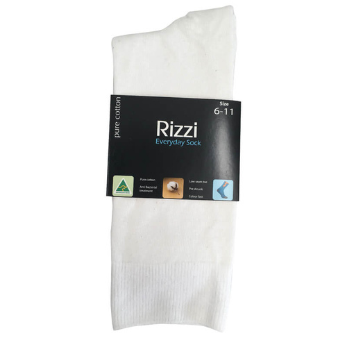 Mens Rizzi Australia Made White Pure Cotton Everyday Thin Dress School Socks 