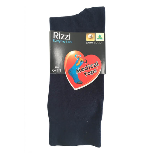 Mens Rizzi Australia Made Navy Pure Cotton Medical Circulation Loose Top Socks 