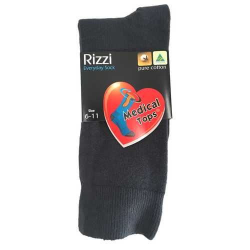 Mens Rizzi Australia Made Grey Pure Cotton Medical Circulation Loose Top Socks 